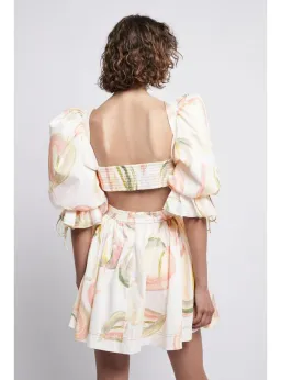 Aje Imprint Cotton Puff Sleeve Mini Dress In Painterly Laceleaf Size AU 6 for rent on The Volte - image 3