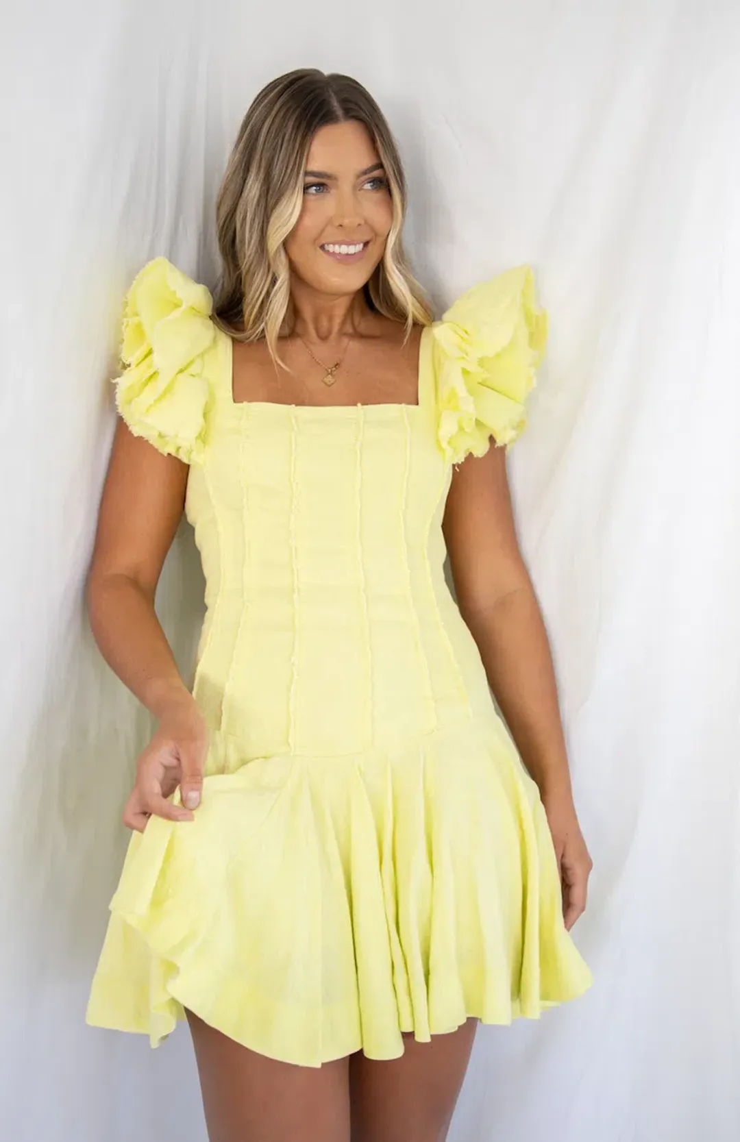 Aje Breathless Frill Sleeve Mini Dress Size AU 10 for rent on The Volte - main image