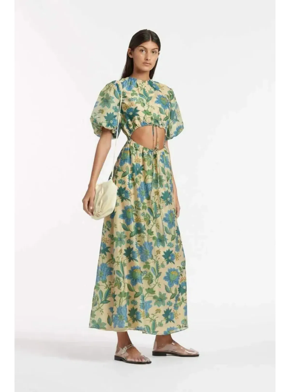 Sir the Label Celia Puff Sleeve Midi Dress Blue Size AU 6 - Image 1