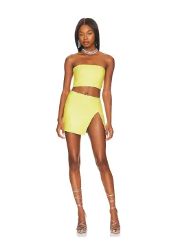 Camila Coelho Pip Leather Micro Skirt Yellow Size 8 for rent on The Volte - image 1