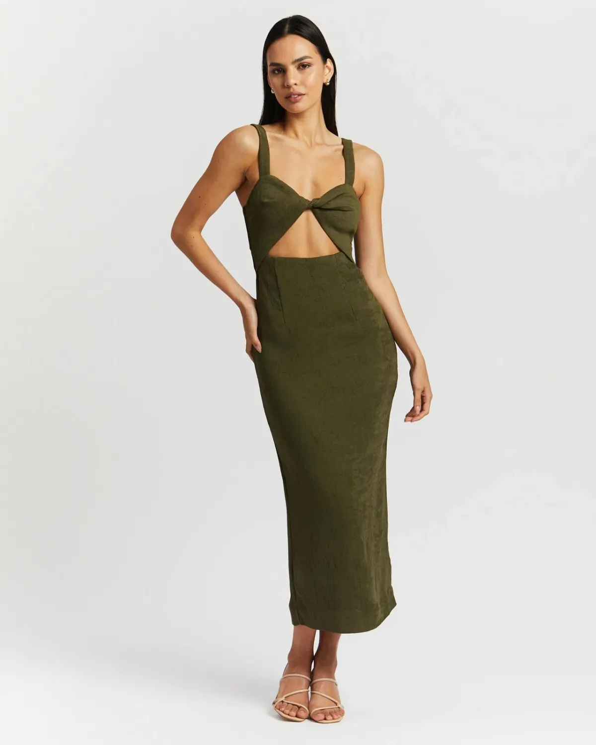 Shona Joy Simone Fitted Cut Out Midi Dress Olive Green Size 6 - Image 2