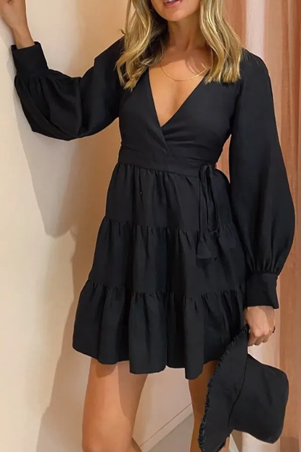 Shona Joy Nicolette Wrap Mini Dress Black Size 6 - Image 2