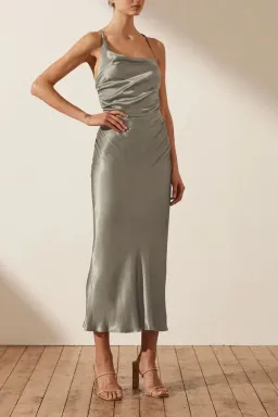 Shona Joy La Lune Asymmetrical Bias Cowl Midi Dress Sage Size 8 for rent on The Volte - image 2