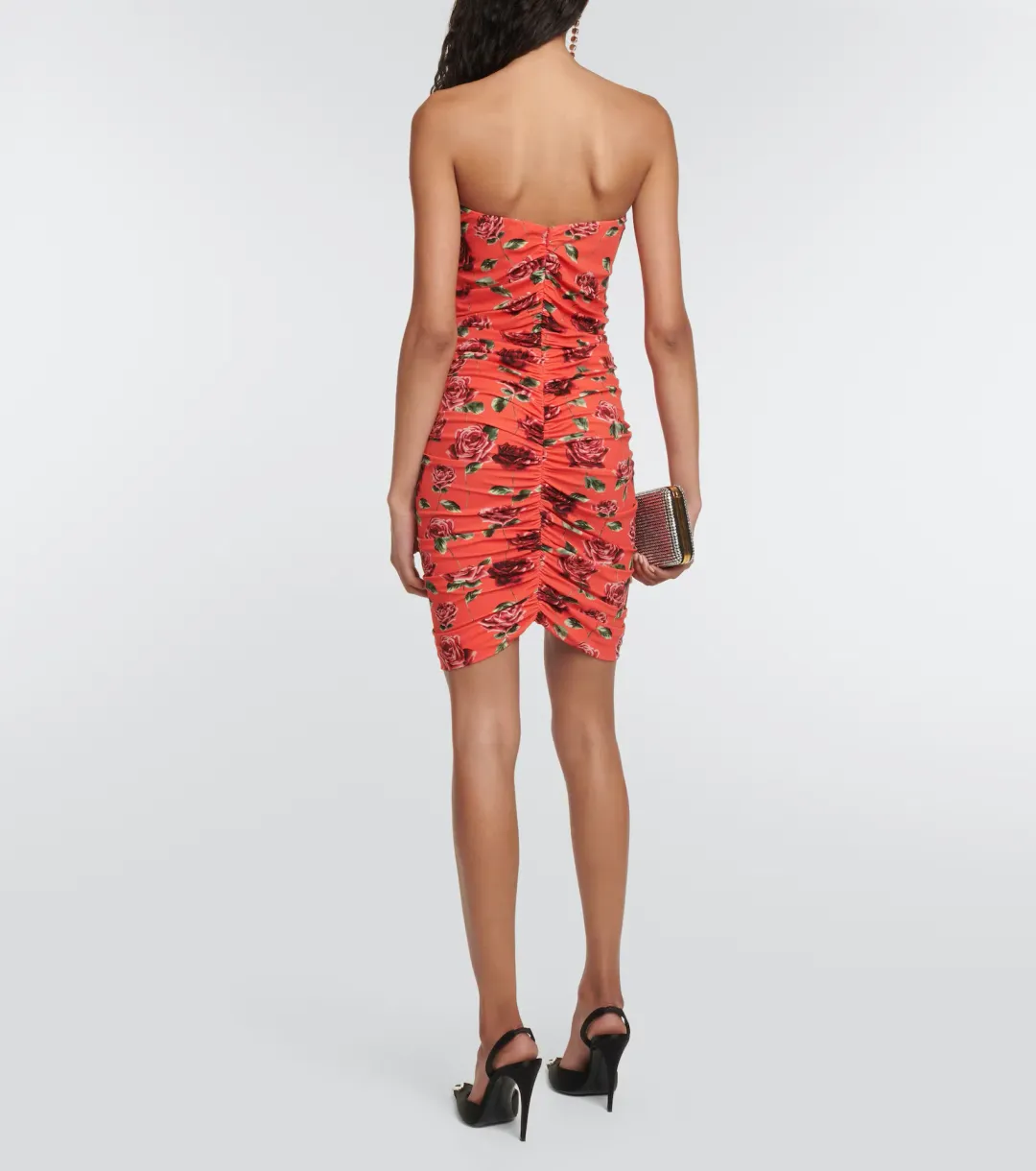 Magda Butrym Ruched Bustier Mini Dress Rose Print Size 8 for rent on The Volte - main image