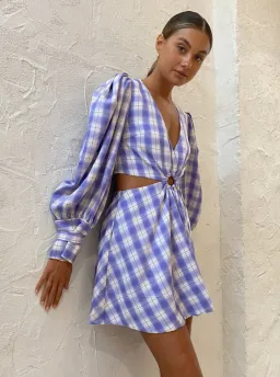 By Nicola Chevron Mini Dress in Grape Plaid Size 8 for rent on The Volte - image 1