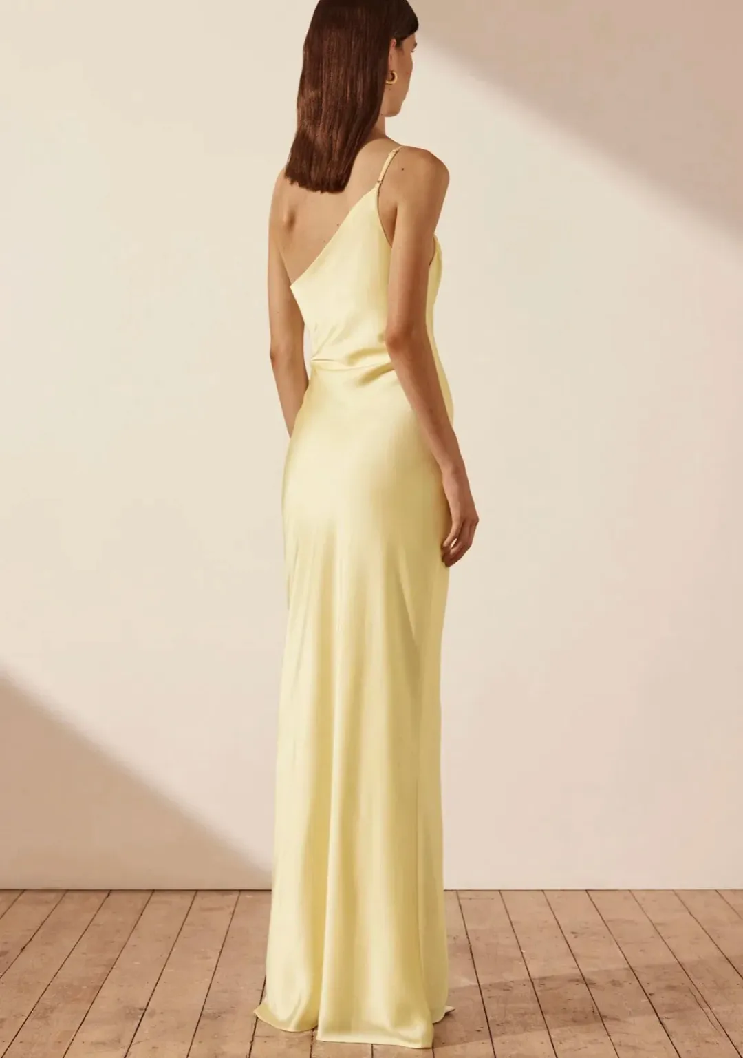 Shona Joy Luxe Asymmetrical Gathered Maxi Dress in Lemon Size 12 for rent on The Volte - main image