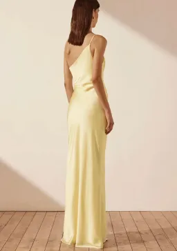 Shona Joy Luxe Asymmetrical Gathered Maxi Dress in Lemon Size 12 for rent on The Volte - image 2