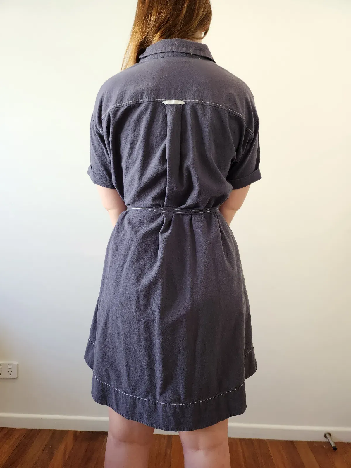 Cue Button Up Dress with Belt Navy Size 8 - Image 4