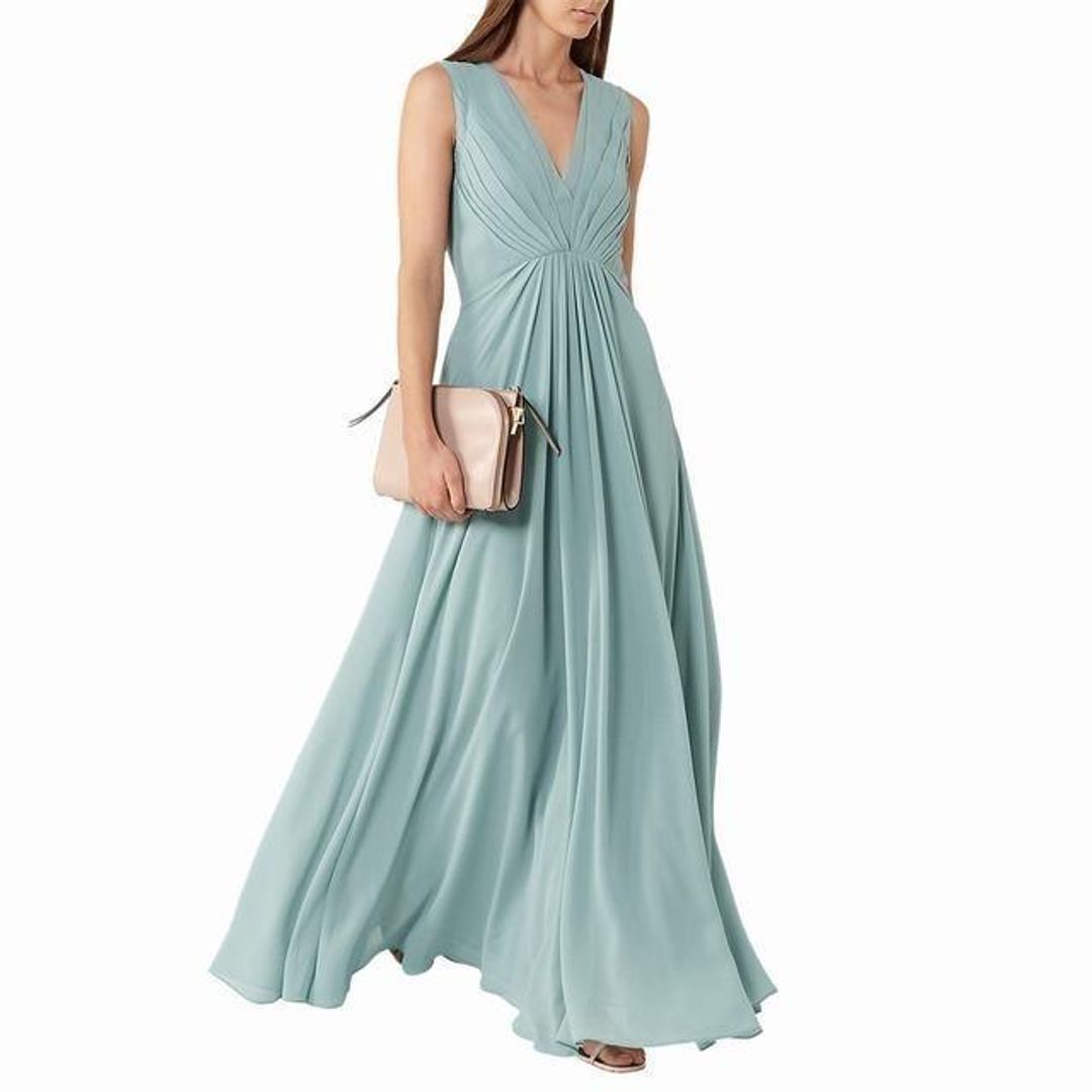 Reiss Evie dress blue maxi V neck low back for rent on The Volte - main image