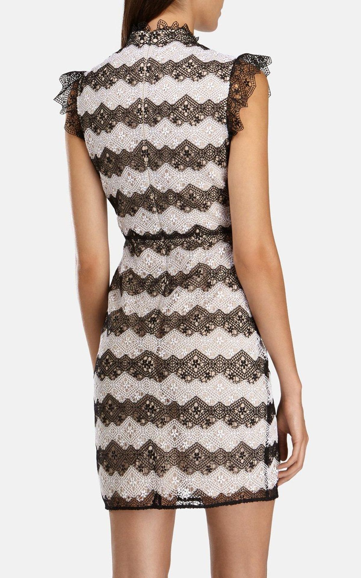 Karen Millen Lace Dress Black White Size 6 - Image 3