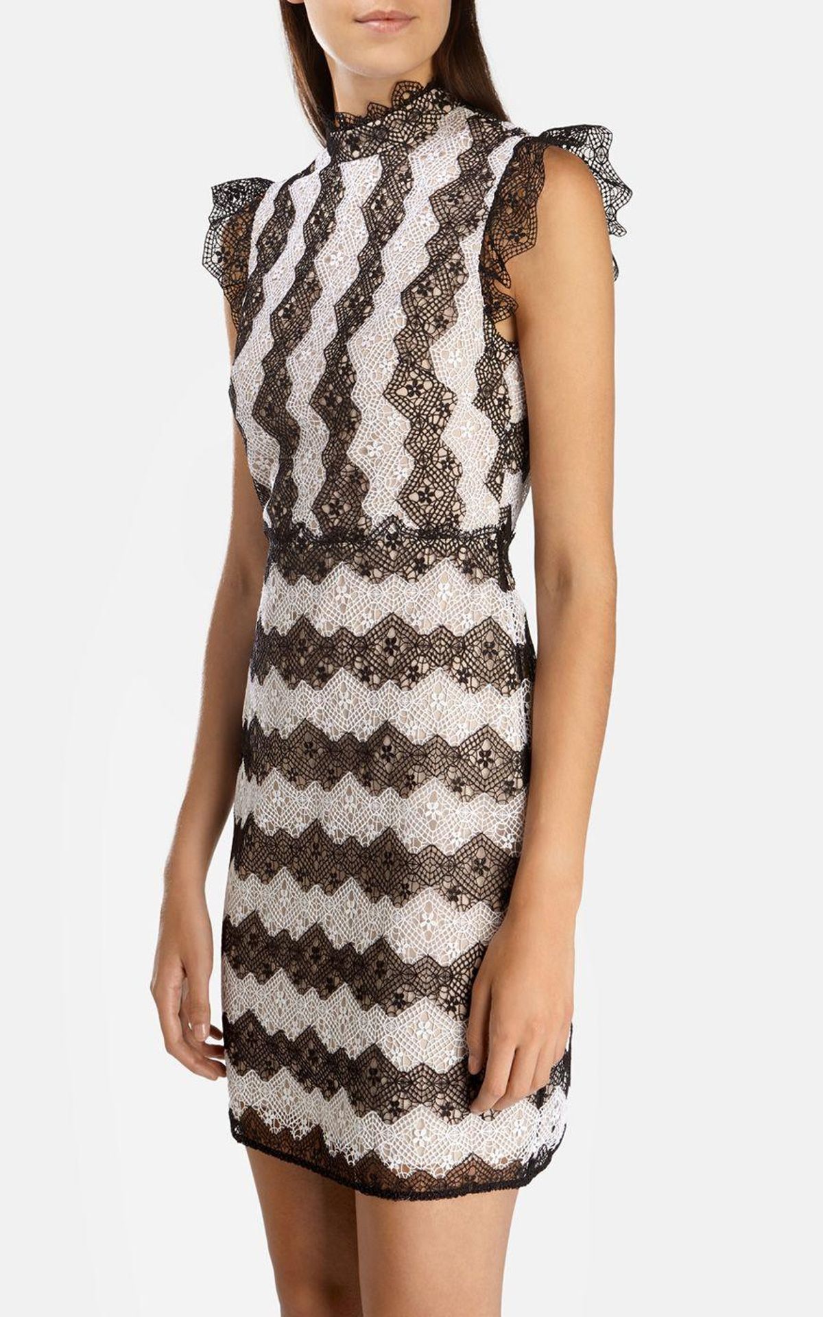 Karen Millen Lace Dress Black White Size 6 - Image 2