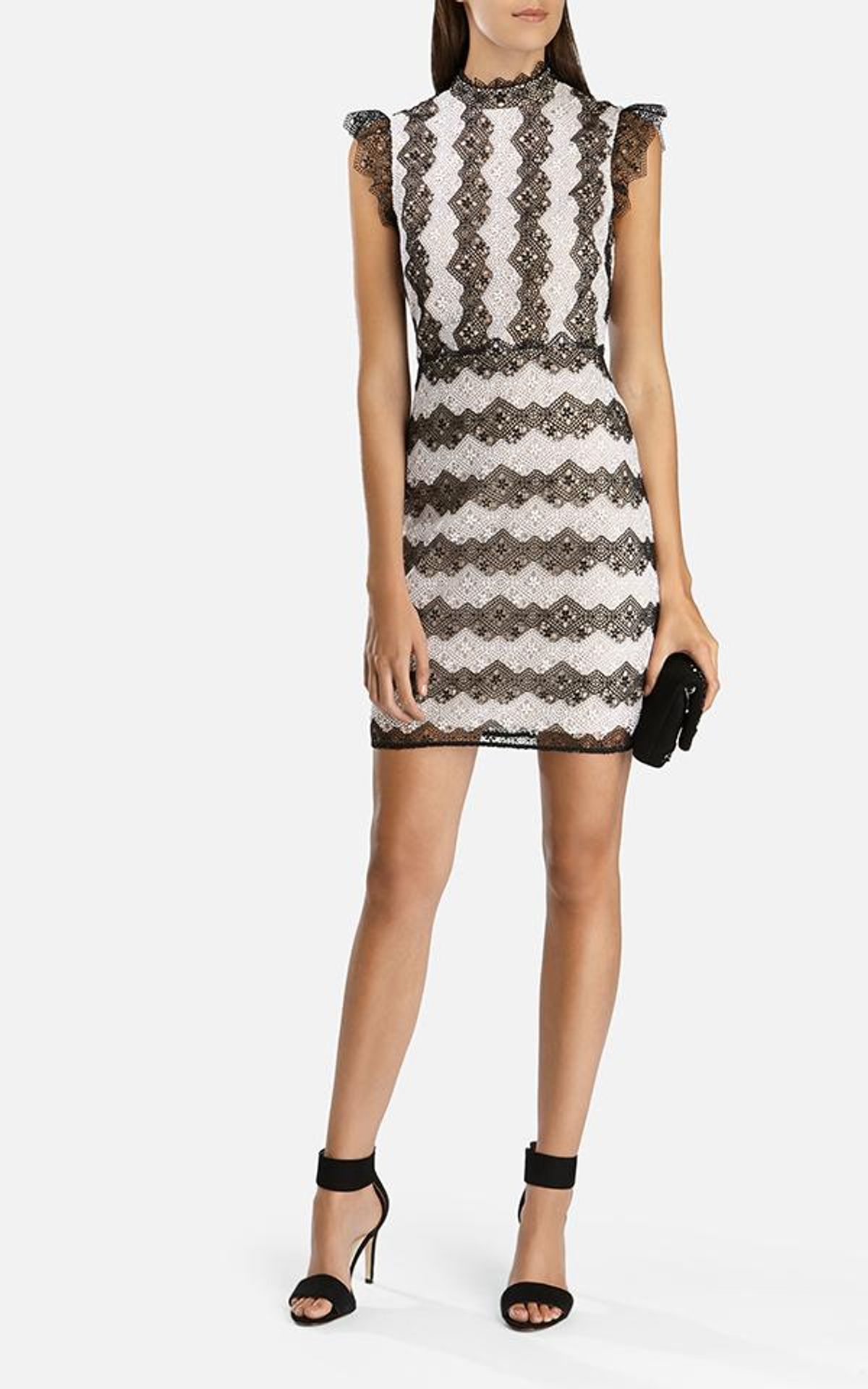 Karen Millen Lace Dress Black White Size 6 - Image 1
