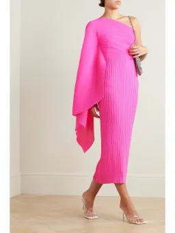 Solace London Lenna Lady One-sleeve Draped Midi Dress Pink Size Au 8 for rent on The Volte - image 1