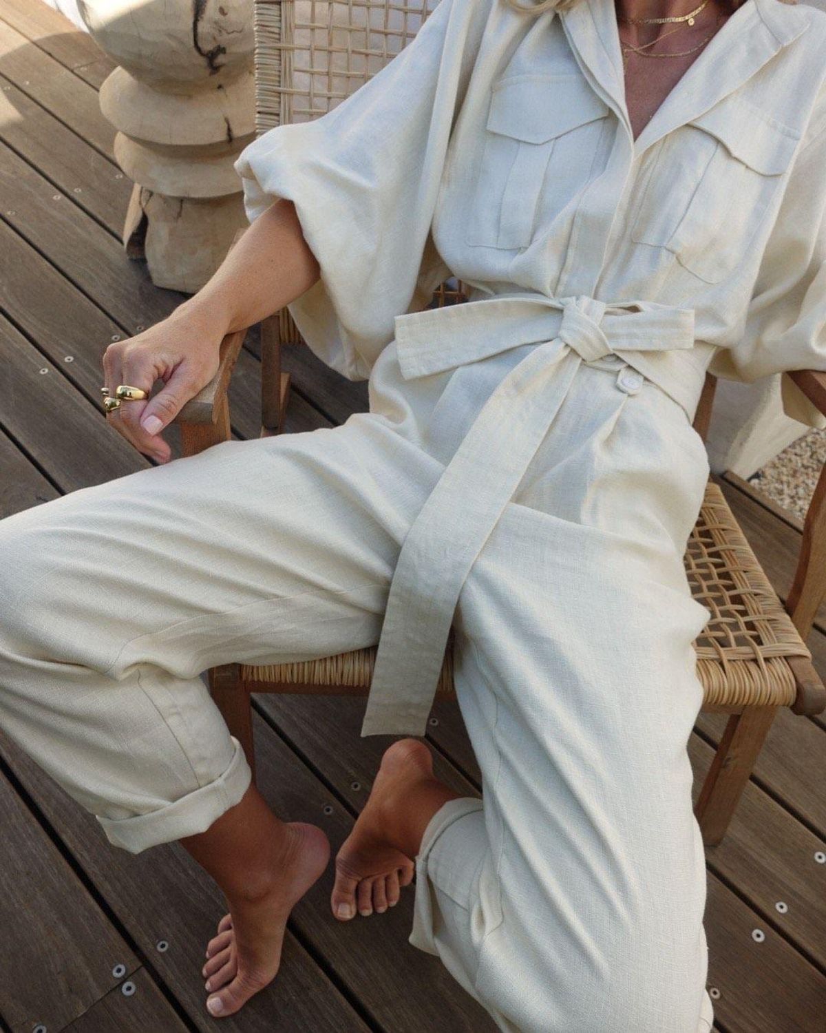 Shona Joy Eames Balloon Sleeve Jumpsuit Straw Size 10 - Image 4