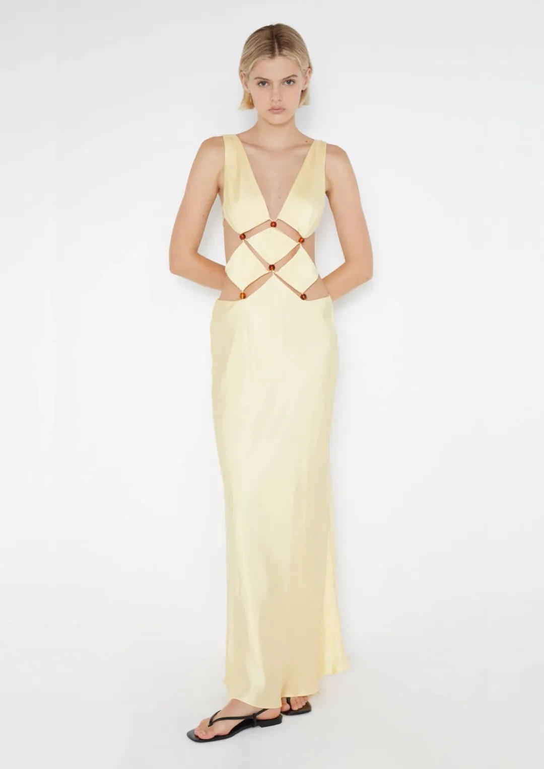 Bec & Bridge Agathe Diamond Dress Butter Yellow Size 8 for rent on The Volte - main image