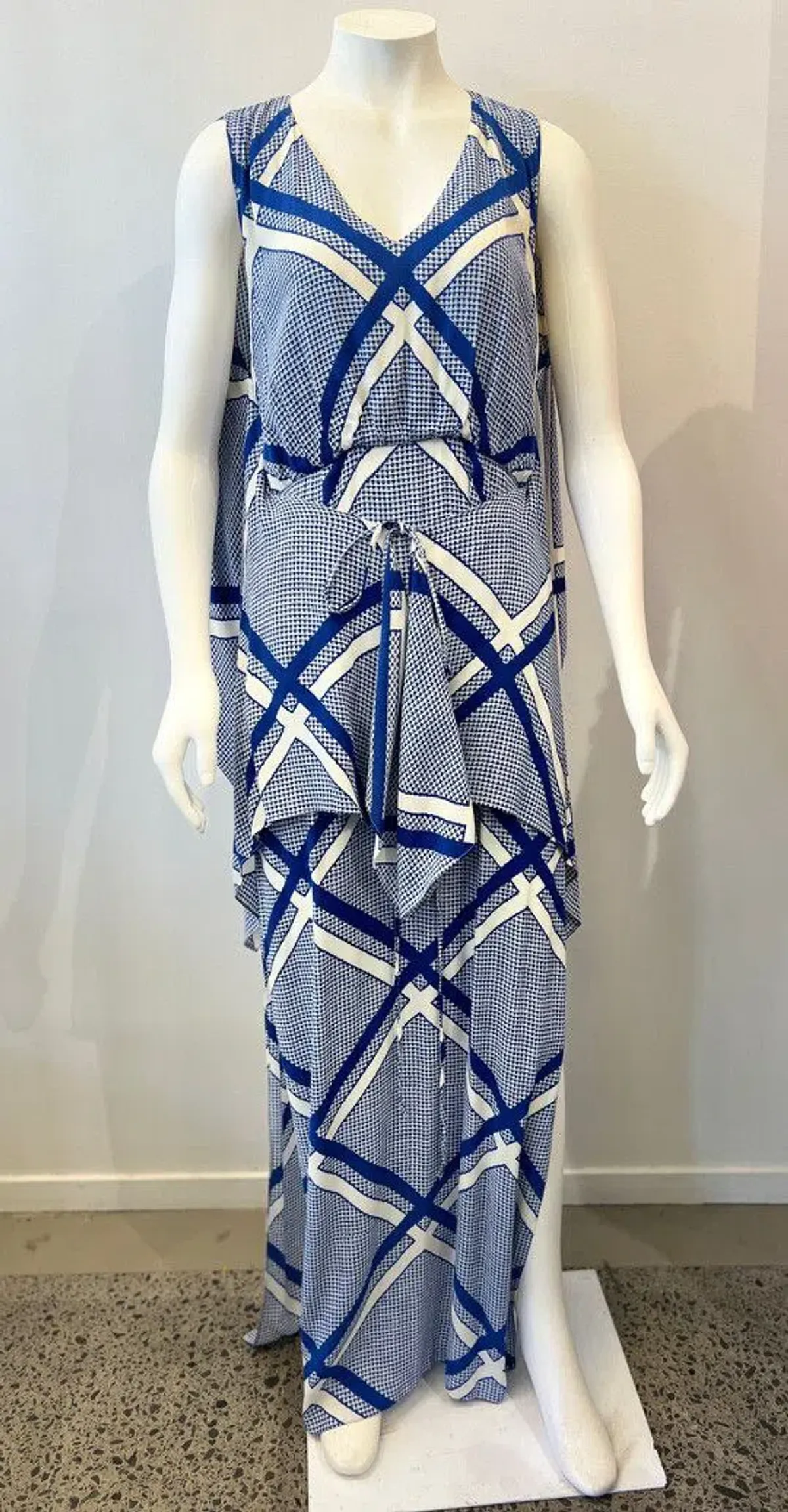 Sass & Bide The Flight Geometric Maxi Dress Blue/White Size AU 12 - Image 7