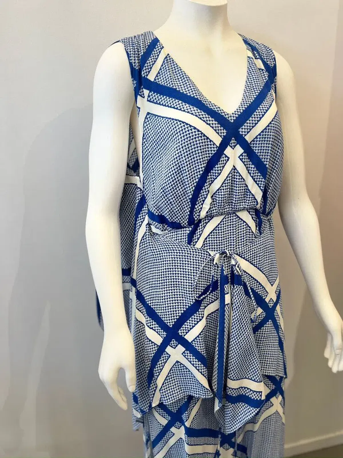 Sass & Bide The Flight Geometric Maxi Dress Blue/White Size AU 12 - Image 11