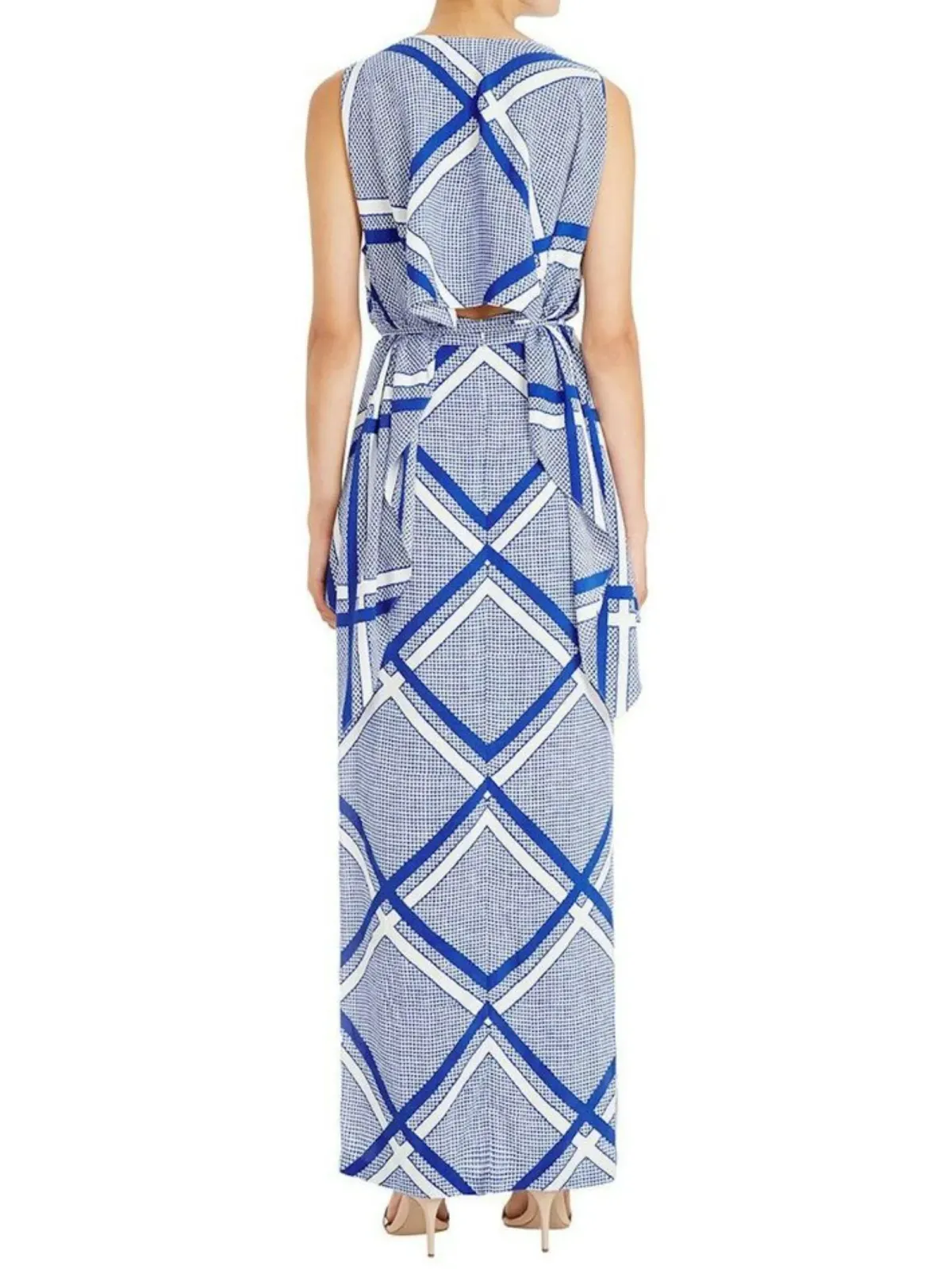 Sass & Bide The Flight Geometric Maxi Dress Blue/White Size AU 12 - Image 3