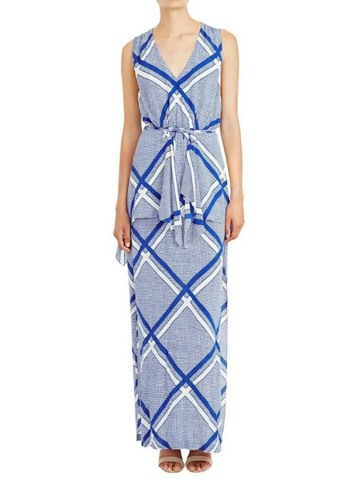 Sass & Bide The Flight Geometric Maxi Dress Blue/White Size AU 12 - Image 1
