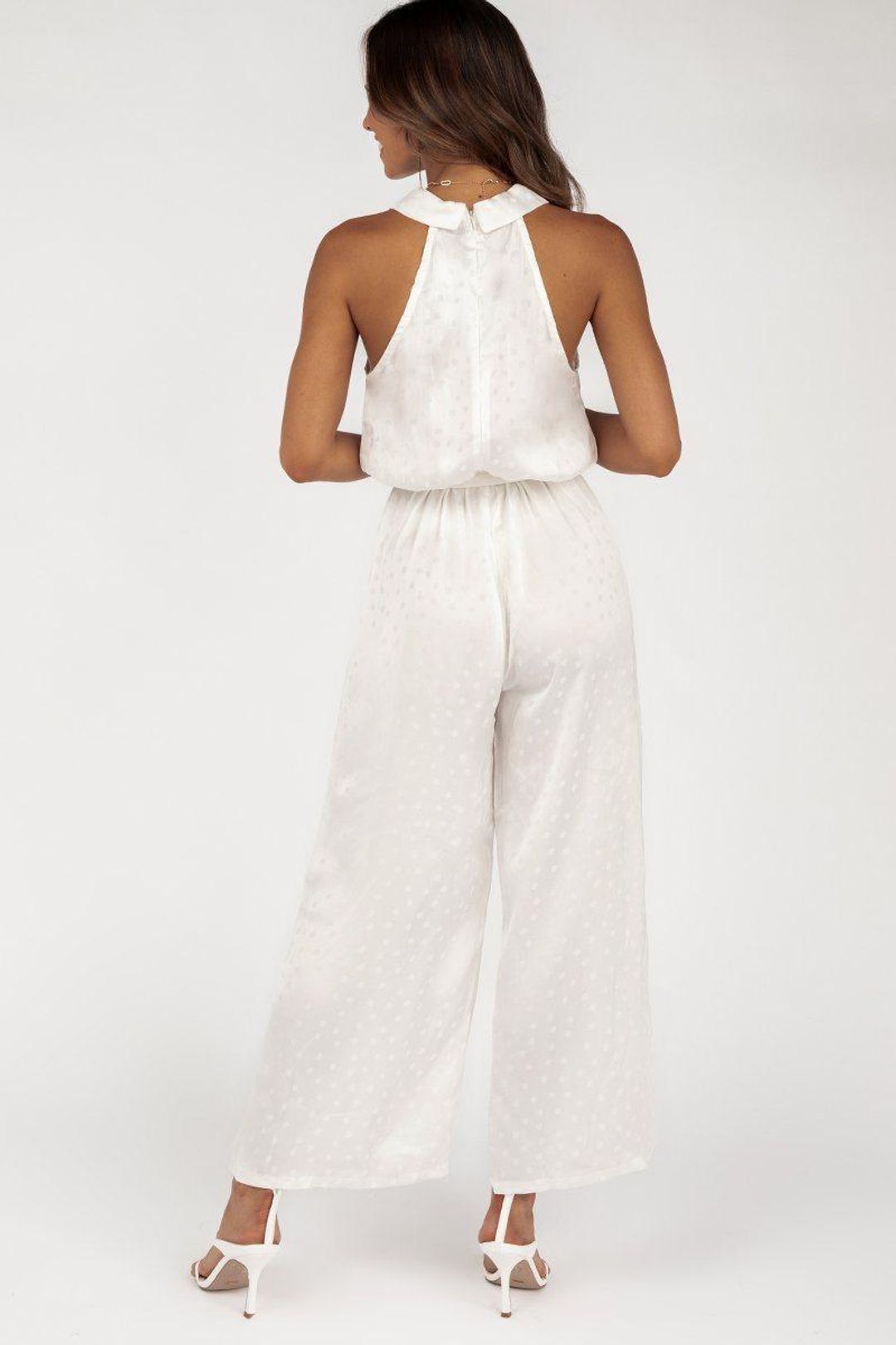 Dahlia White Button Front Jumpsuit Size 10 for rent on The Volte - main image