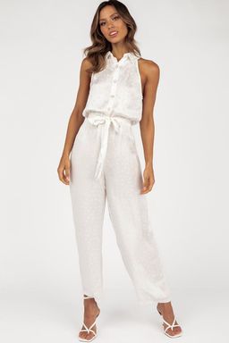 Dahlia White Button Front Jumpsuit Size 10 for rent on The Volte - image 1