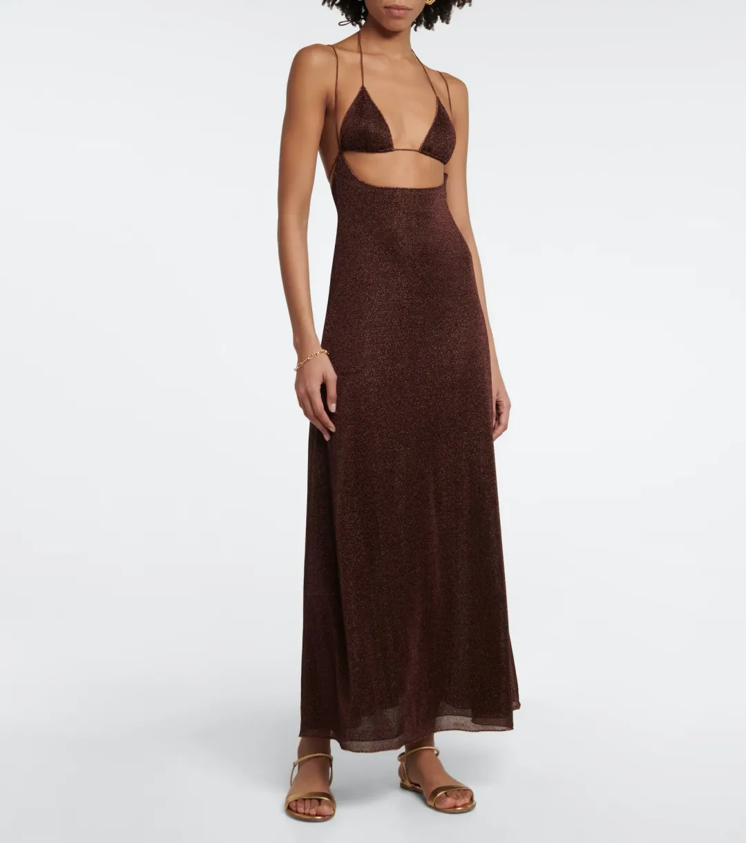 Oséree Lumiére Kini Maxi Dress in Chocolate Size S / AU 8 for rent on The Volte - main image