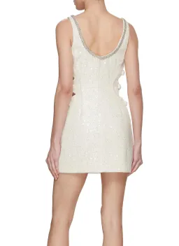 Self Portrait Sequined Boucle Cut Out Mini Dress Cream Size UK 10 for rent on The Volte - image 3