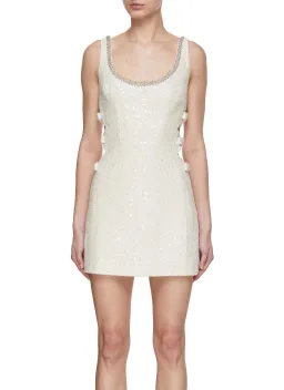 Self Portrait Sequined Boucle Cut Out Mini Dress Cream Size UK 10 for rent on The Volte - image 2