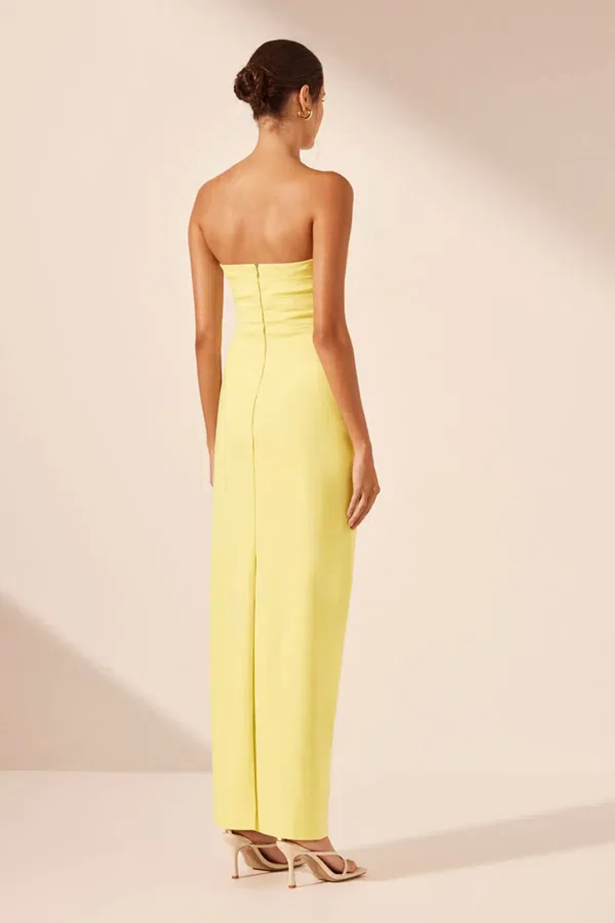 Shona Joy Lani Strapless Draped Maxi Dress Lemon Size 8 - Image 3