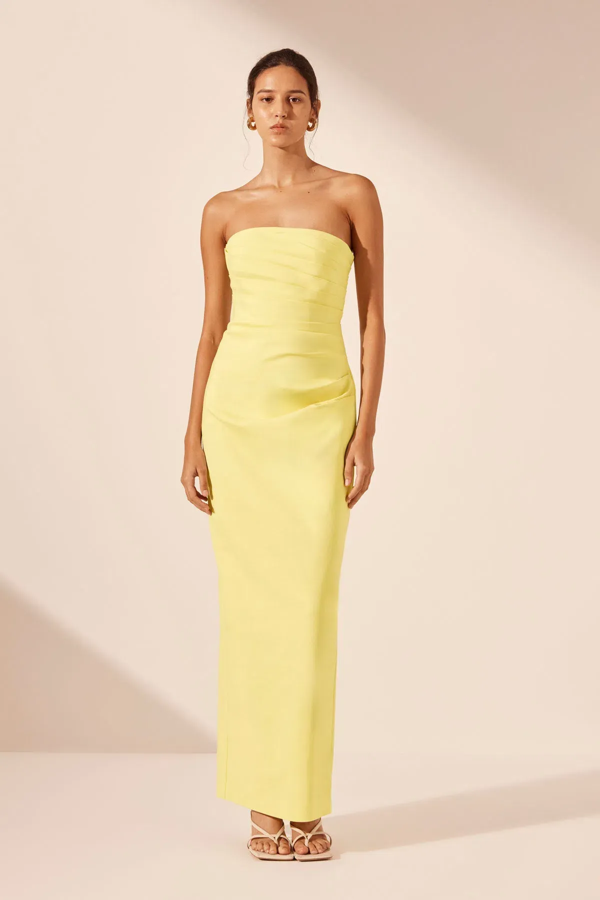 Shona Joy Lani Strapless Draped Maxi Dress Lemon Size 8 - Image 1