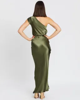 Bec & Bridge Delphine Asymmetril Midi Dress Green Size 8 for rent on The Volte - image 3