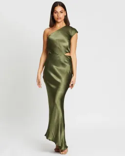 Bec & Bridge Delphine Asymmetril Midi Dress Green Size 8 for rent on The Volte - image 1