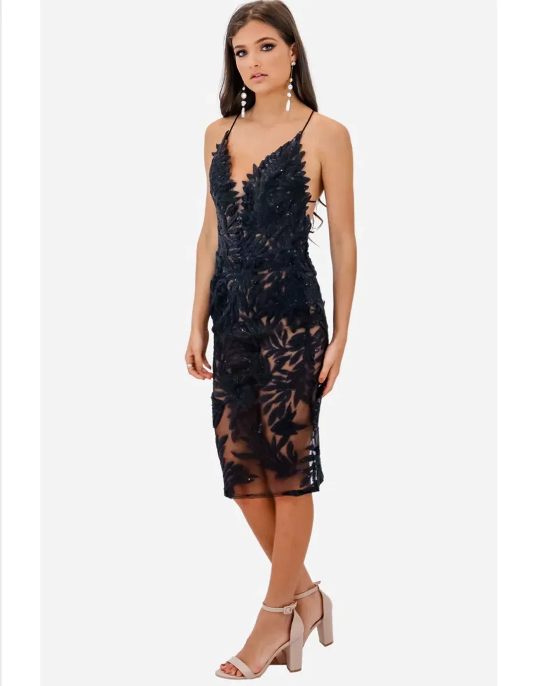 Nadine Merabi Talia Midi Dress Black Size 8 for rent on The Volte - main image