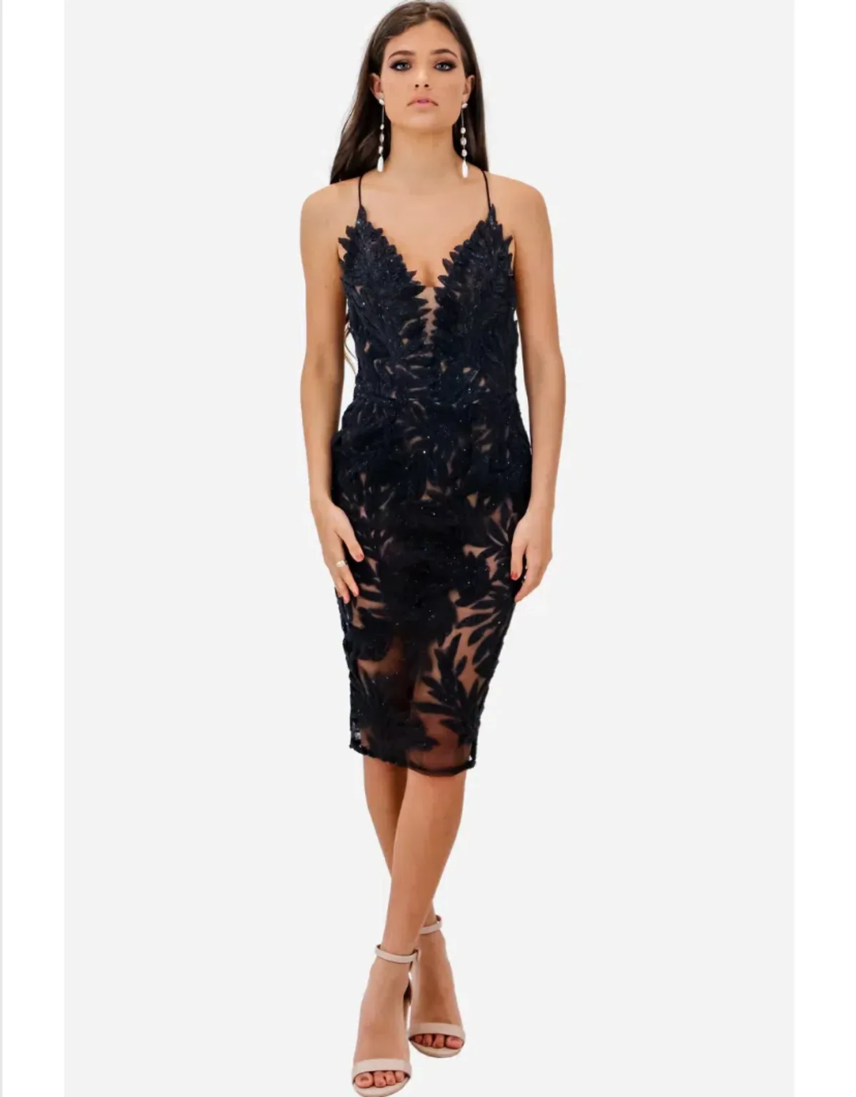 Nadine Merabi Talia Midi Dress Black Size 8 for rent on The Volte - main image