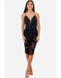 Nadine Merabi Talia Midi Dress Black Size 8 for rent on The Volte - image 1