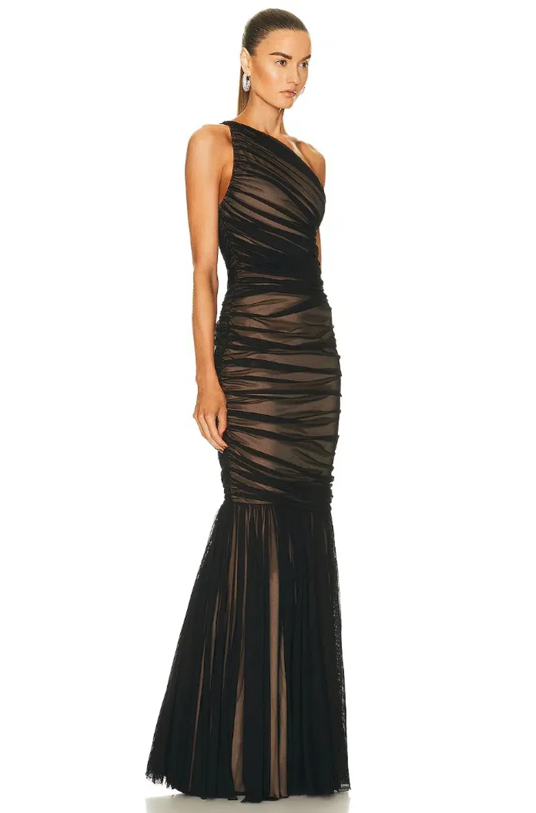 Norma Kamali Diana Fishtail Floor-length Black Mesh & Nude Size XS/Au 6 for rent on The Volte - main image