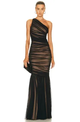 Norma Kamali Diana Fishtail Floor-length Black Mesh & Nude Size XS/Au 6 for rent on The Volte - image 1