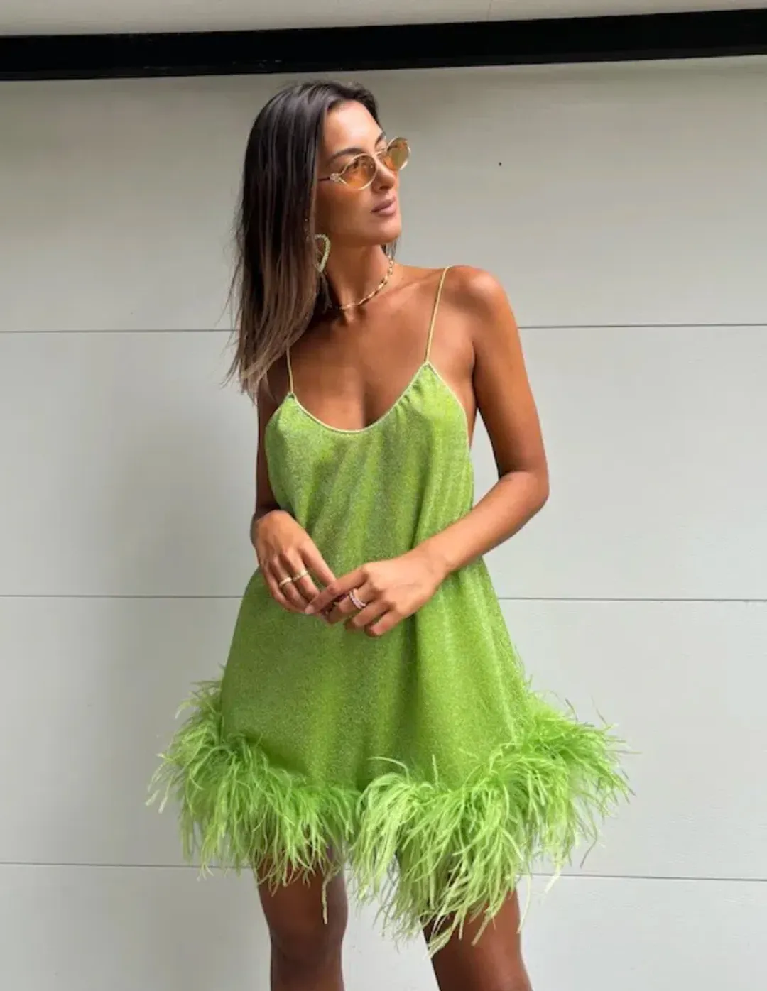 Oséree Lumière Plumage Short Dress Lime Size 6 for rent on The Volte - main image