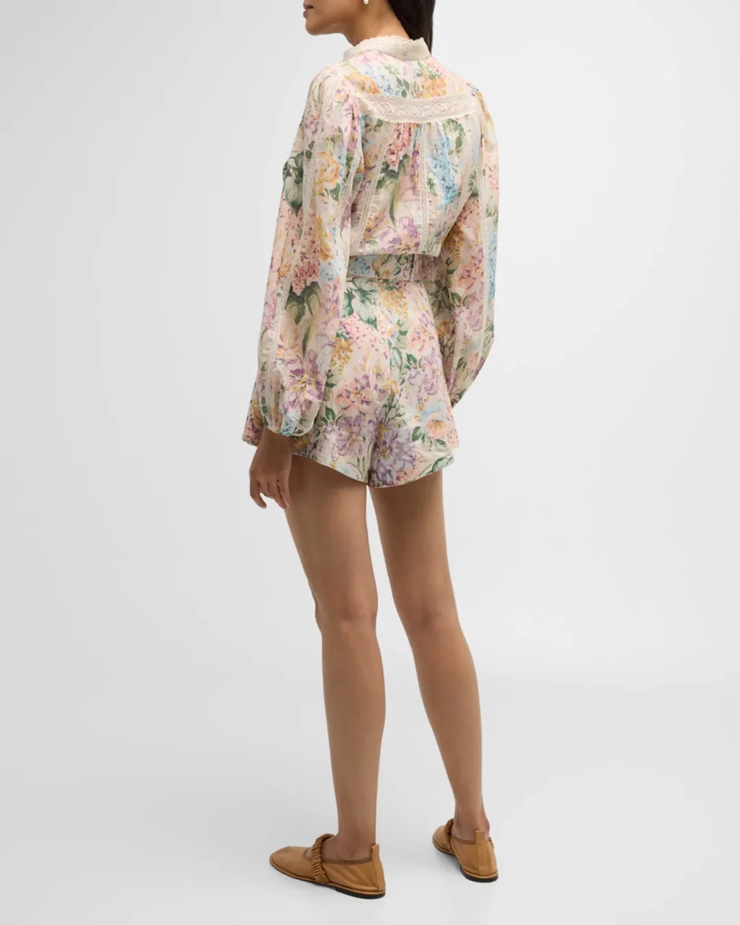 Zimmermann The Halliday Tuck Short in Multi Watercolour Floral Size 0 / AU 8 for rent on The Volte - main image