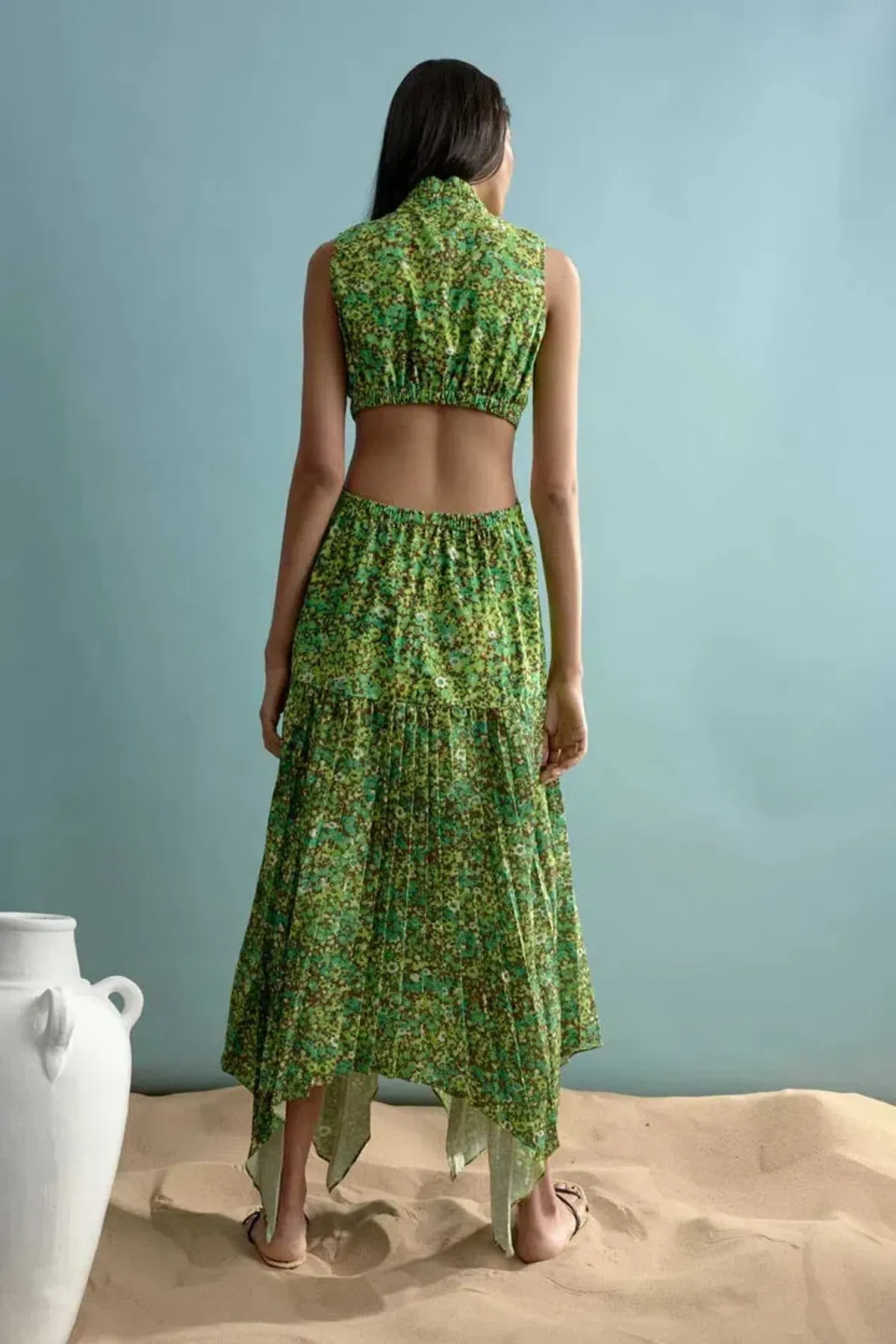 Alemais Phyllis Twist Front Pleat Dress Green Print Size 10 - Image 2