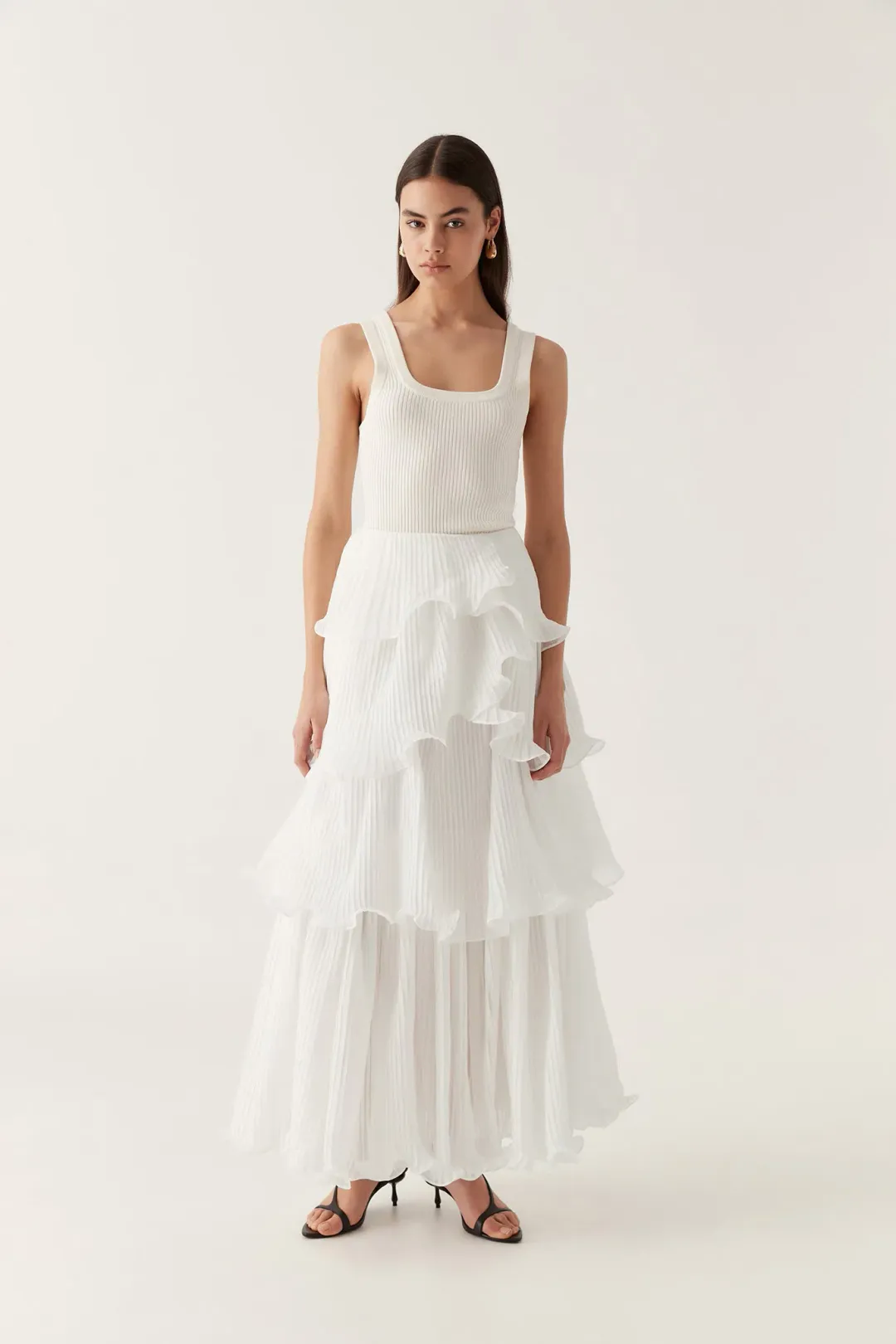 Aje Cosmos Tiered Maxi Skirt Ivory Size 12 for rent on The Volte - main image