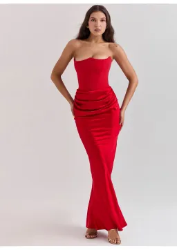 House Of CB Persephone Strapless Corset Maxi Dress Scarlet Red Size S / AU 8 for rent on The Volte - image 1