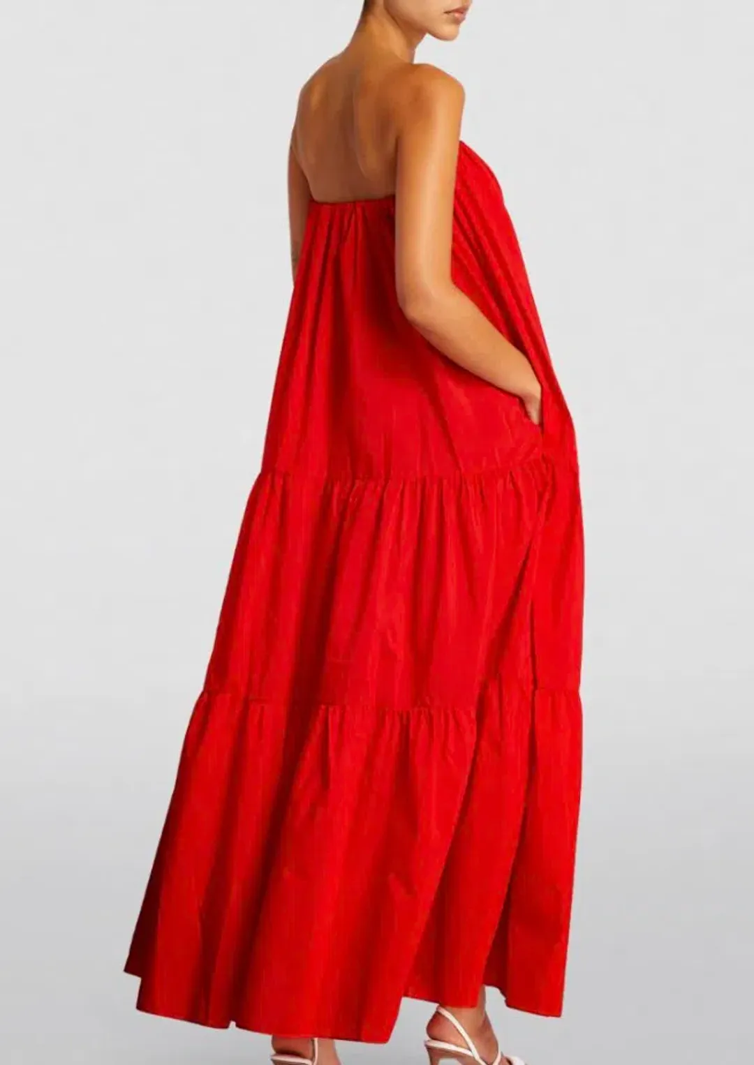 Matteau voluminous strapless tiered dress in Rosso red Size 3 / AU 10 for rent on The Volte - main image