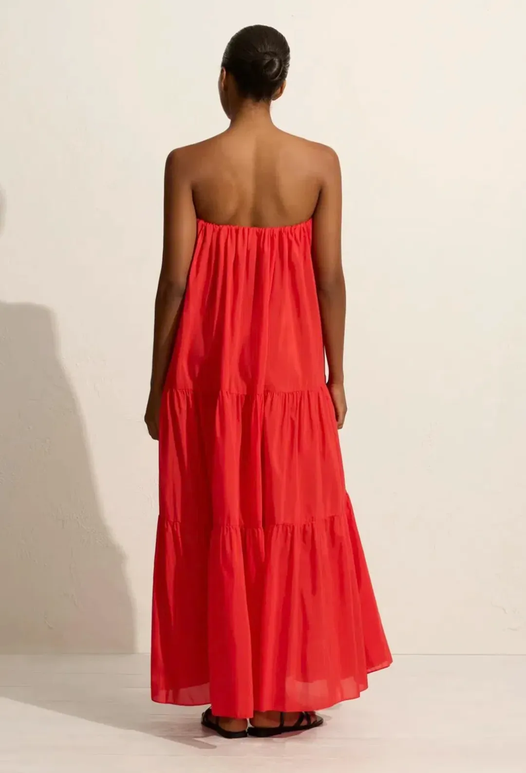 Matteau voluminous strapless tiered dress in Rosso red Size 3 / AU 10 for rent on The Volte - main image