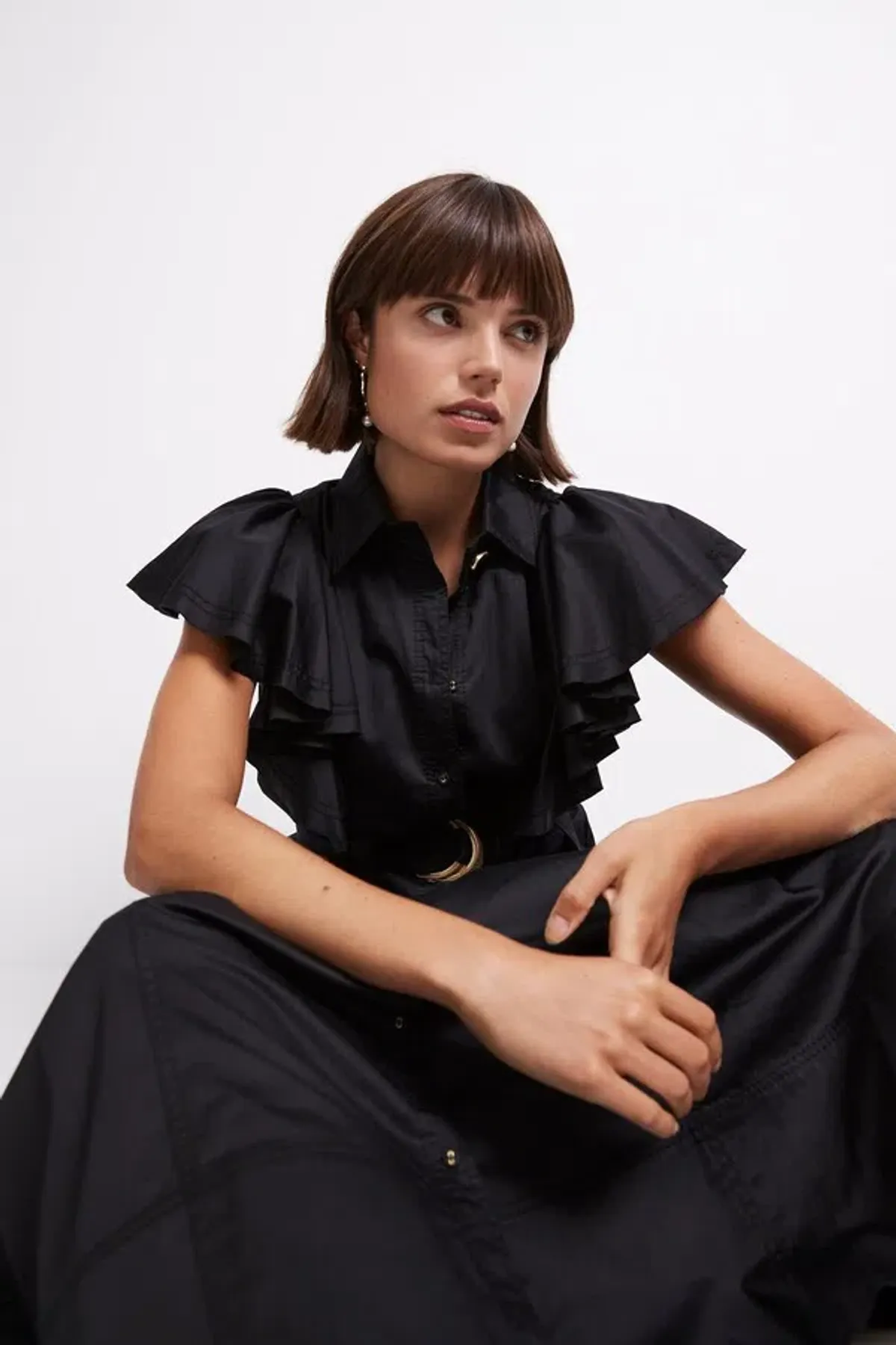 Aje Kindred Frill Sleeve Midi Dress Black Size 6 - Image 4