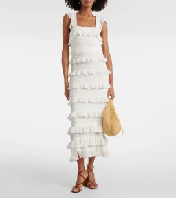 White Zimmermann Natura Ruffle Dress in Parchment Size 0 / AU 8 for rent on The Volte - image 1