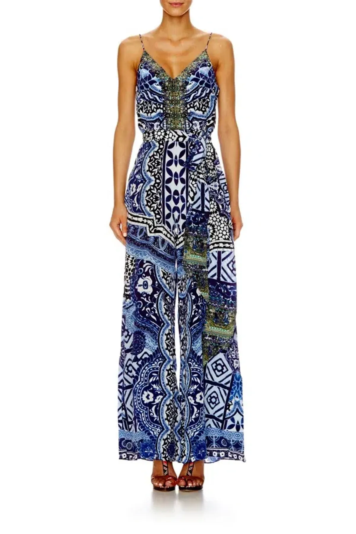 Camilla Under the Medina Moon Wide Leg Jumpsuit Blue Print Size 10 - Image 2