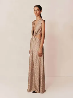 Esse Linka Twist Maxi Dress Brown Print Size 6 for rent on The Volte - image 2