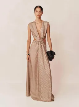 Esse Linka Twist Maxi Dress Brown Print Size 6 for rent on The Volte - image 1