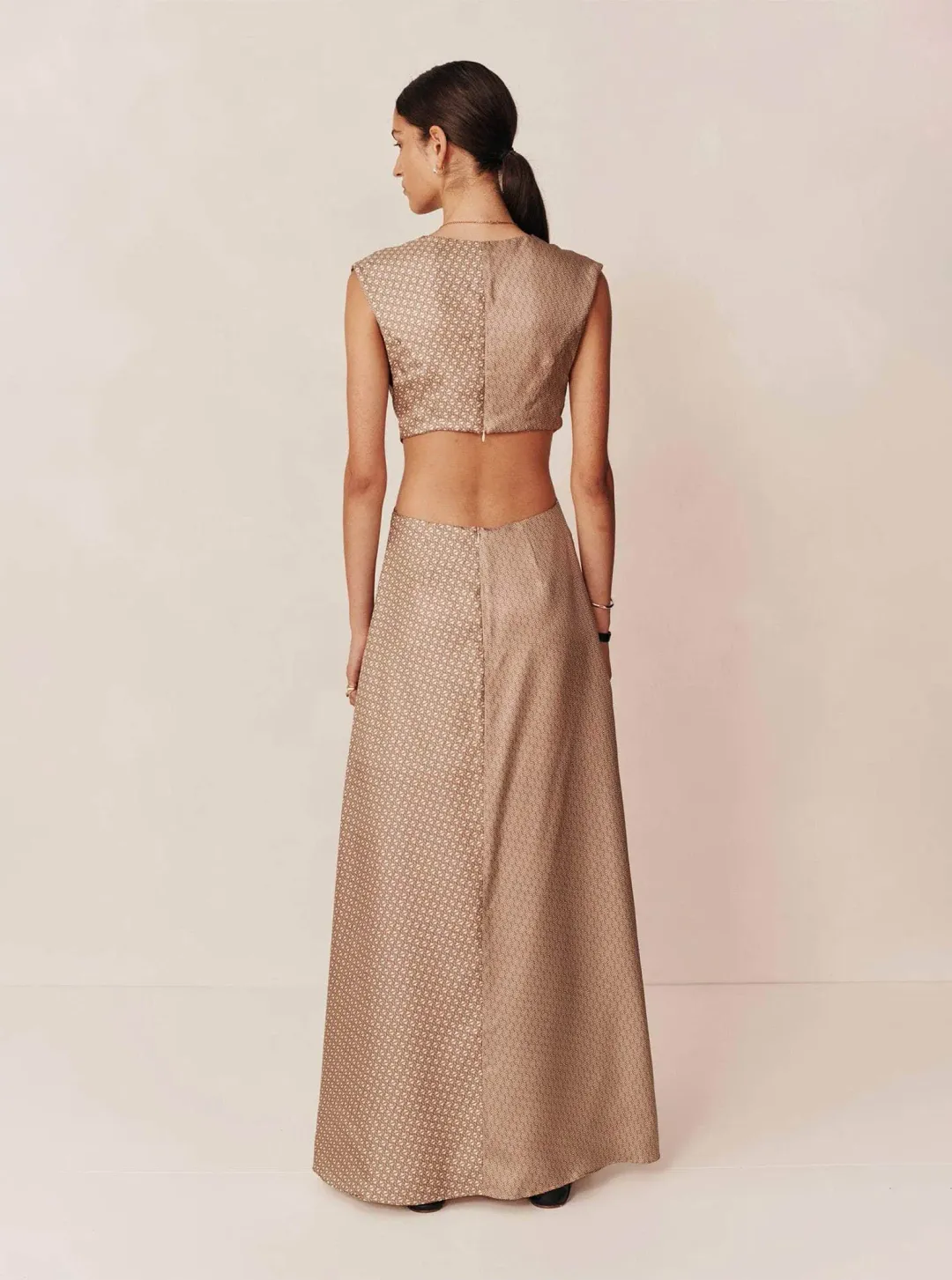 Esse Linka Twist Maxi Dress Brown Print Size 6 for rent on The Volte - main image